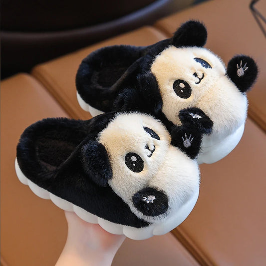 2023 New Cute Children's Cartoon Panda Winter Slippers Comfortable Warm Cotton Shoes Boys Girls Indoor Home Fluffy Slippers